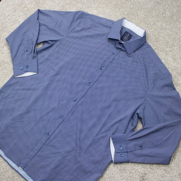 Construct Shirt Mens 17, 32/33 Blue Geometric Slim Fit 4 Way Stretch Flip Cuff - Picture 4 of 13